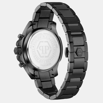 Philipp Plein $Kull Men Quartz Black Dial Chronograph Stainless Steel Watch PWWFA0725