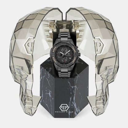 Philipp Plein $Kull Men Quartz Black Dial Chronograph Stainless Steel Watch PWWFA0725