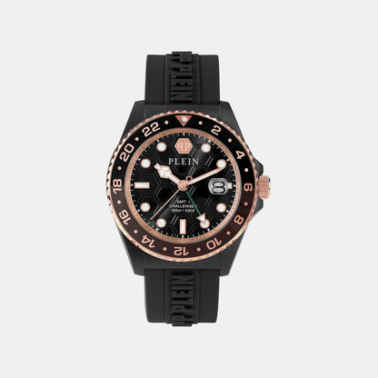 Philipp Plein Yba-Gmt-I Challenger 44Mm Men Quartz Black Dial Analog Silicone Watch Pwyba0823