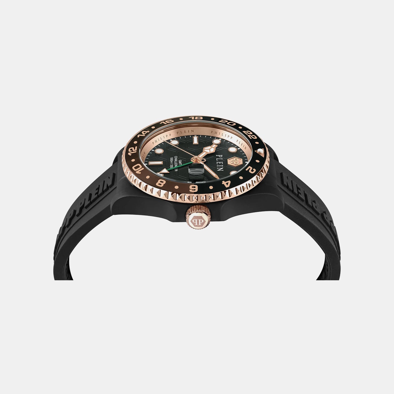 Philipp Plein Yba-Gmt-I Challenger 44Mm Men Quartz Black Dial Analog Silicone Watch Pwyba0823