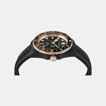 Philipp Plein Yba-Gmt-I Challenger 44Mm Men Quartz Black Dial Analog Silicone Watch Pwyba0823