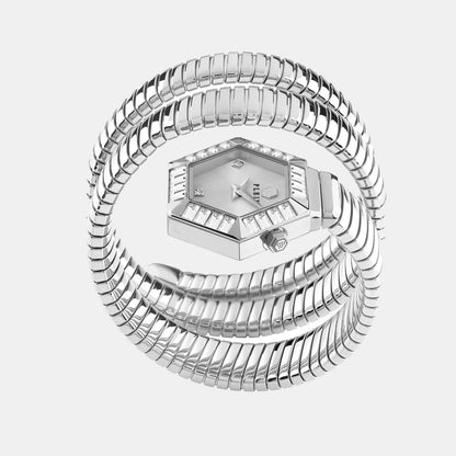 Philipp Plein Snake Hexagon Women Quartz Silver Dial Analog Stainless Steel Watch PWZAA0925