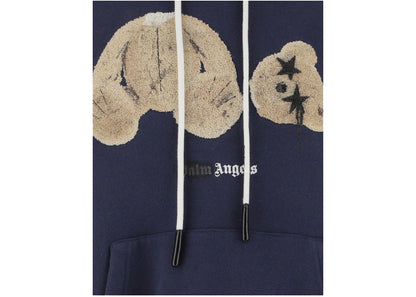 palm angels bear print sprayed logo hoodie navy blue/brown