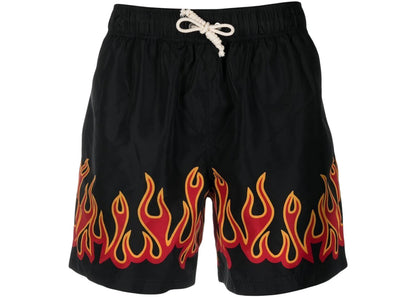 palm angels burning flames print swim shorts black/orange