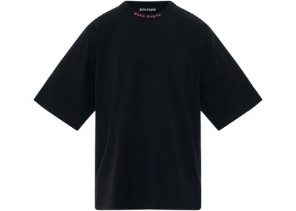 palm angels doubled logo over tee black/fuschia