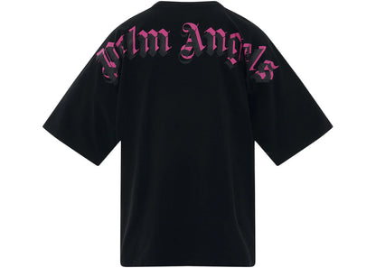 palm angels doubled logo over tee black/fuschia