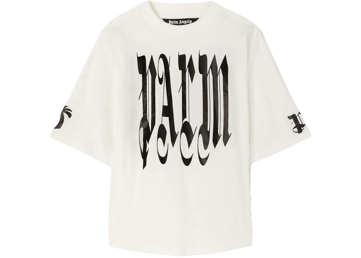 palm angels gothic logo over t-shirt white