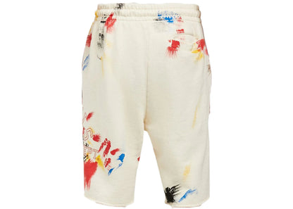 palm angels painted college logo sweat shorts white multi