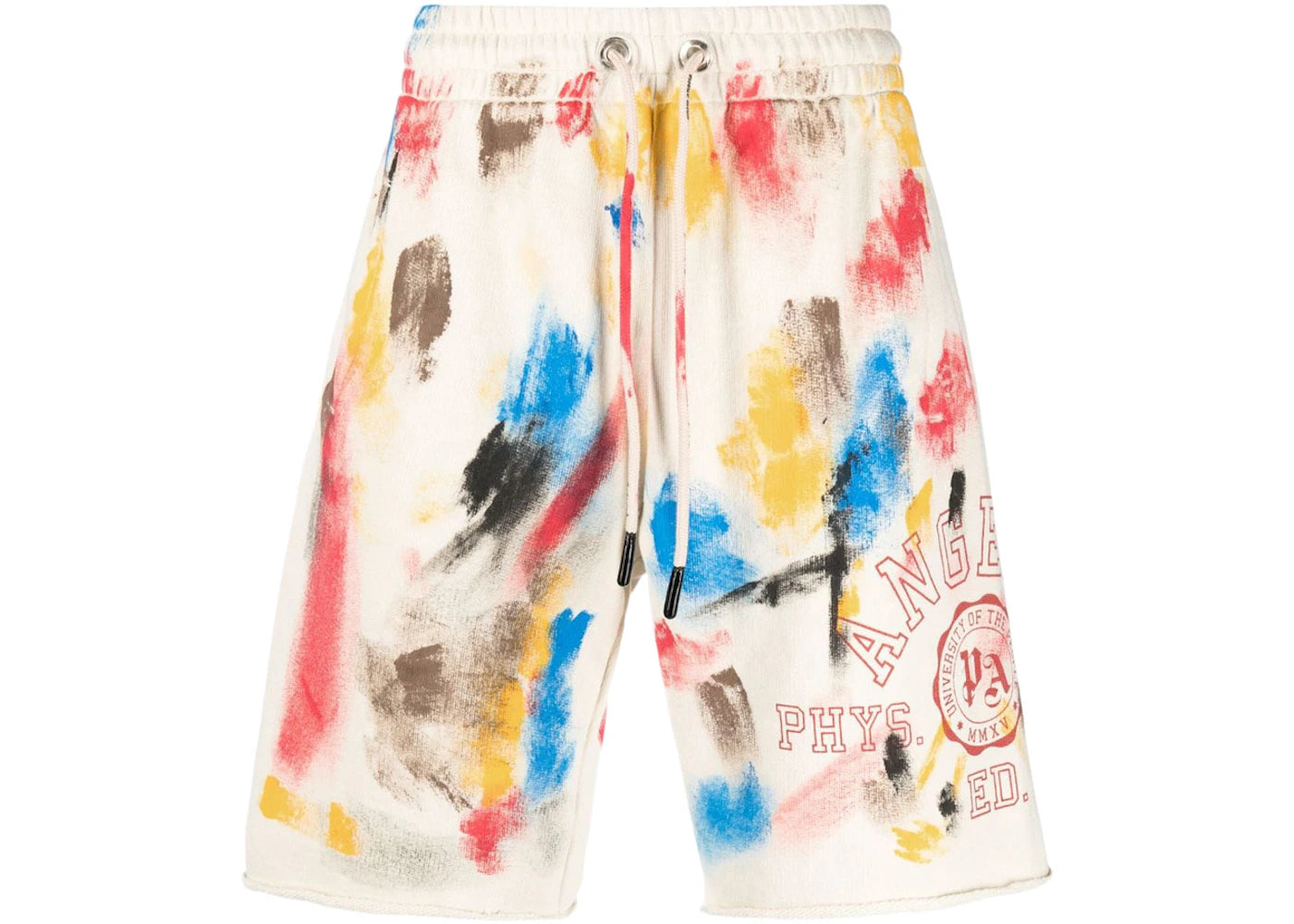 palm angels painted college logo sweat shorts white multi