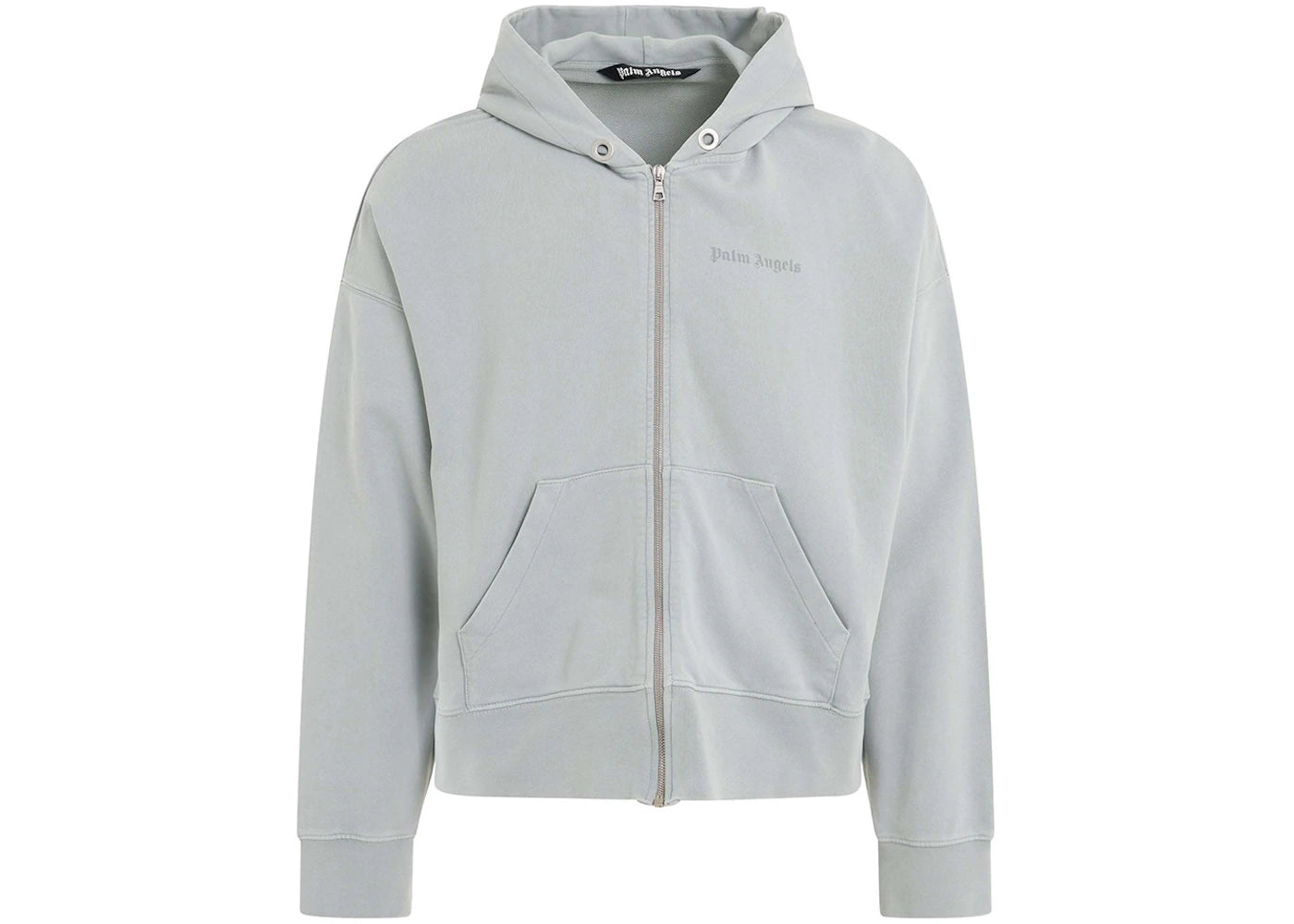 palm angels reverse logo zipped hooded jacket grey