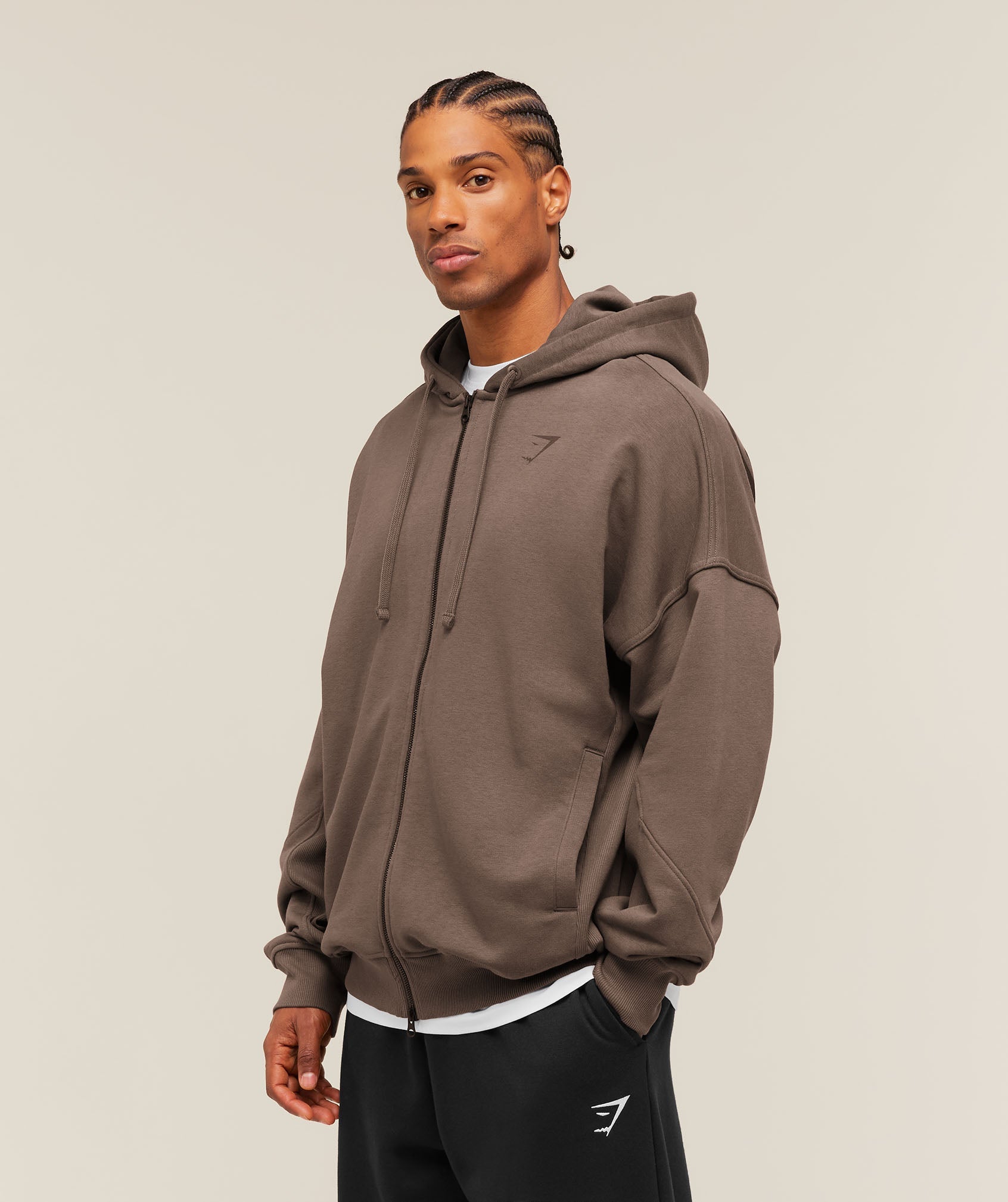 Gymshark Power Zip Up Hoodie Soft Brown