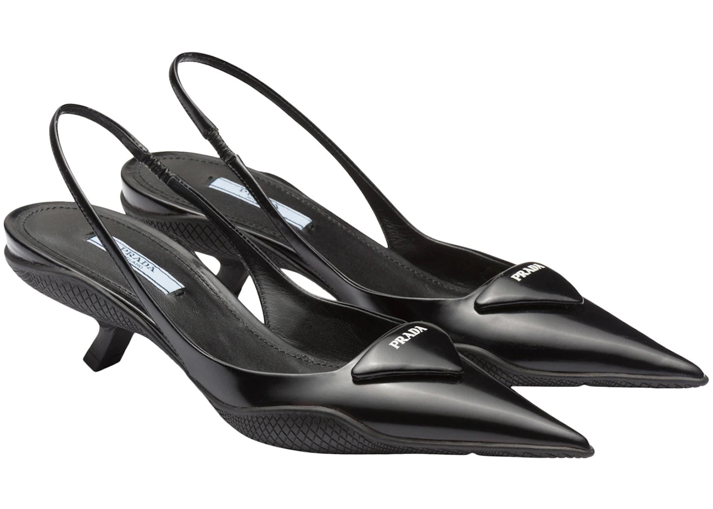 Prada 30Mm Sling-Back Pumps Black Brushed Leather