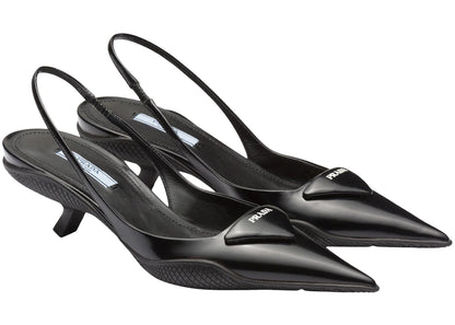 Prada 30Mm Sling-Back Pumps Black Brushed Leather