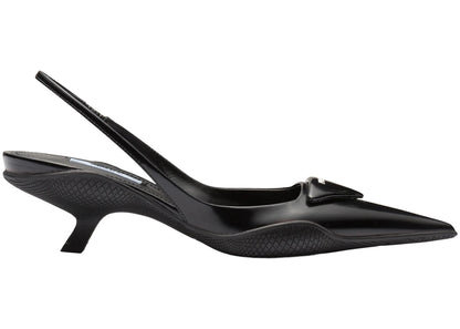 Prada 30Mm Sling-Back Pumps Black Brushed Leather