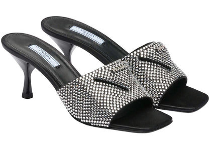 Prada 65Mm Crystal Heeled Sandals Black Satin