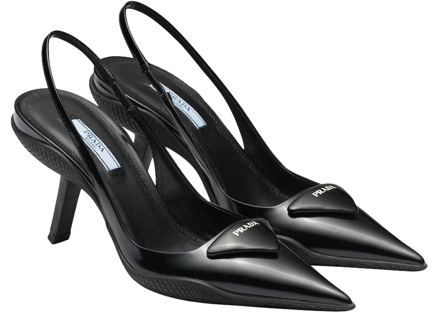 Prada 65Mm Sling-Back Pumps Black Brushed Leather