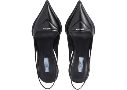Prada 65Mm Sling-Back Pumps Black Brushed Leather