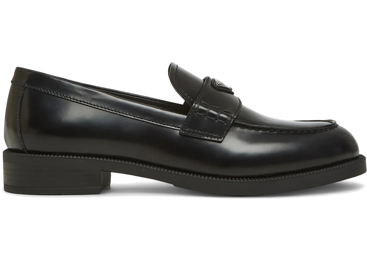prada brushed leather triangle logo loafers black (women's)