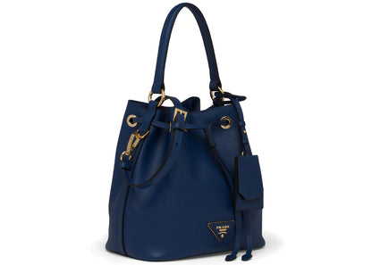 prada bucket bag saffiano leather gold-tone blue