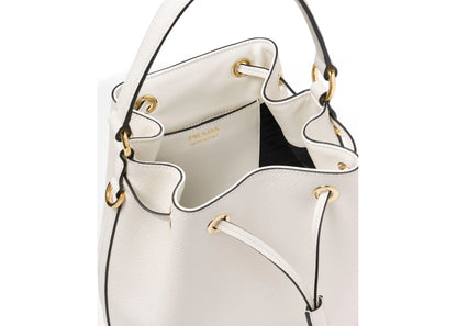 prada bucket bag saffiano leather gold-tone white