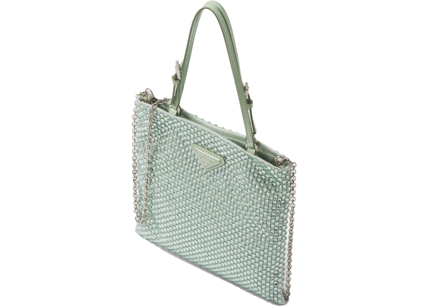 prada embellished satin handbag aqua