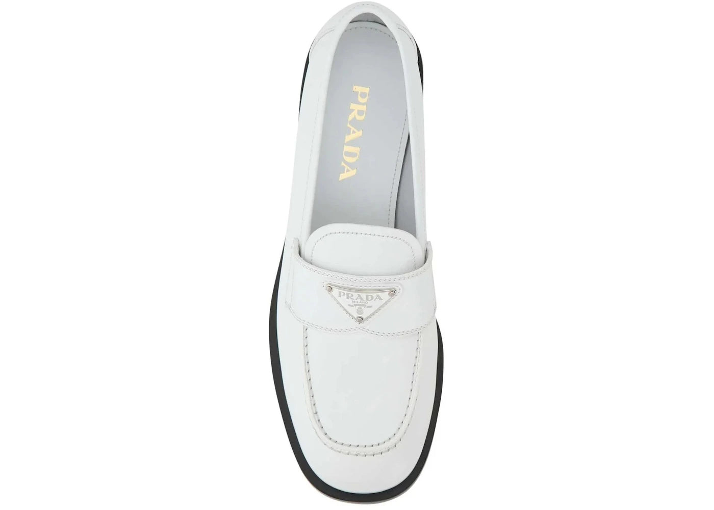 prada logo plaque brushed loafers white leather