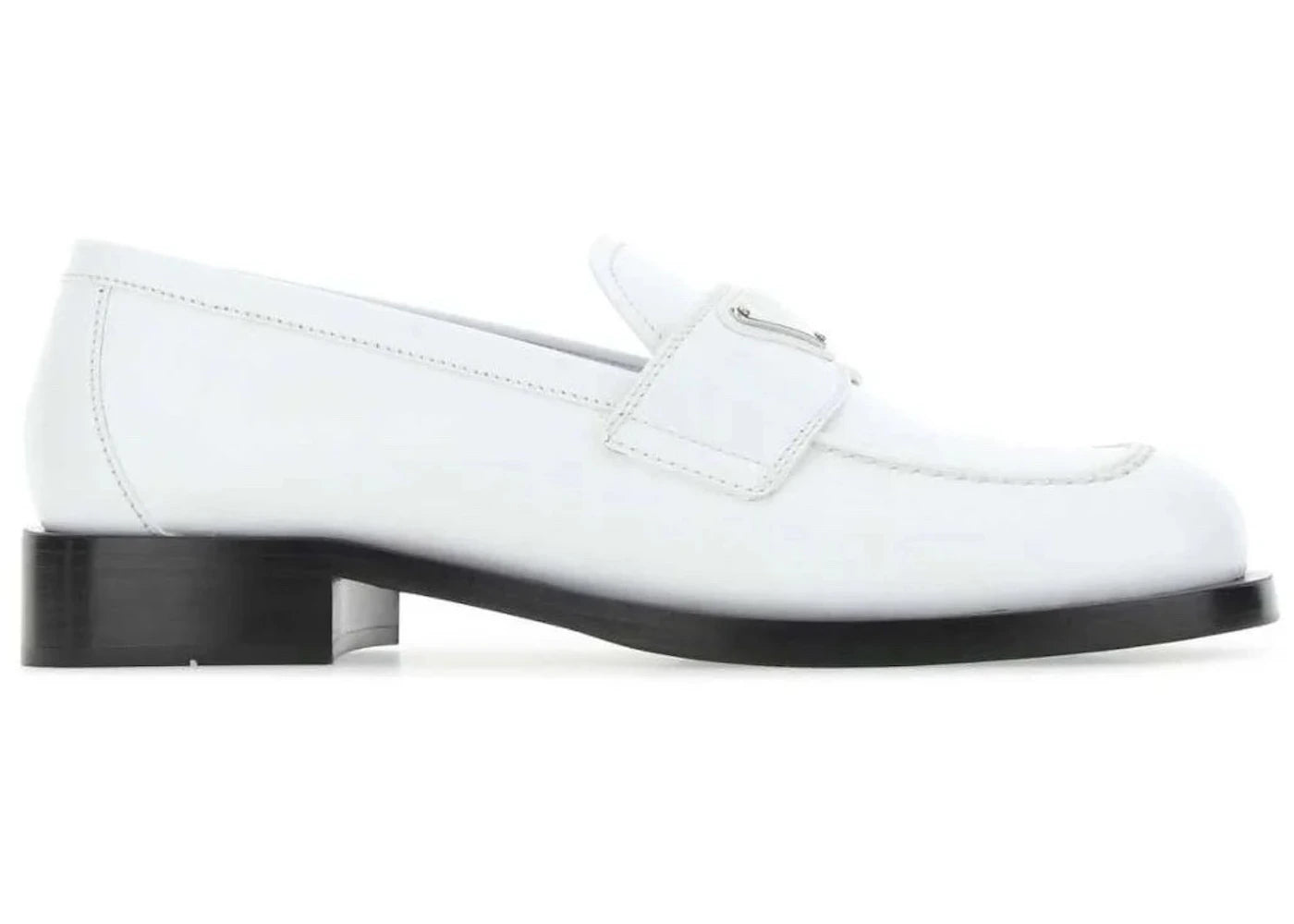 prada logo plaque brushed loafers white leather