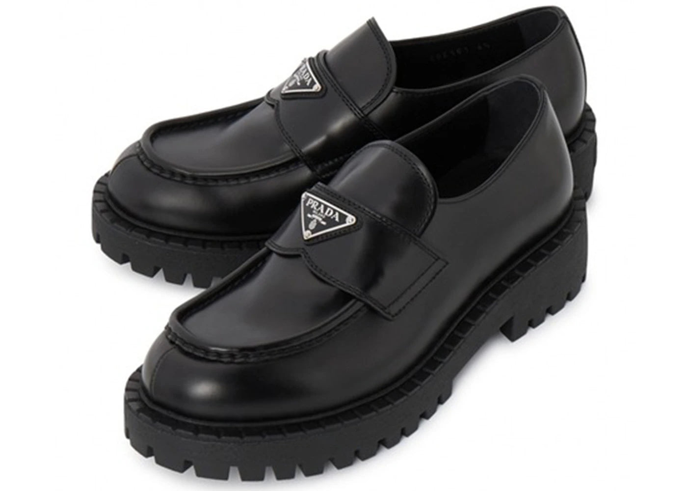 prada lug sole loafer black brushed leather