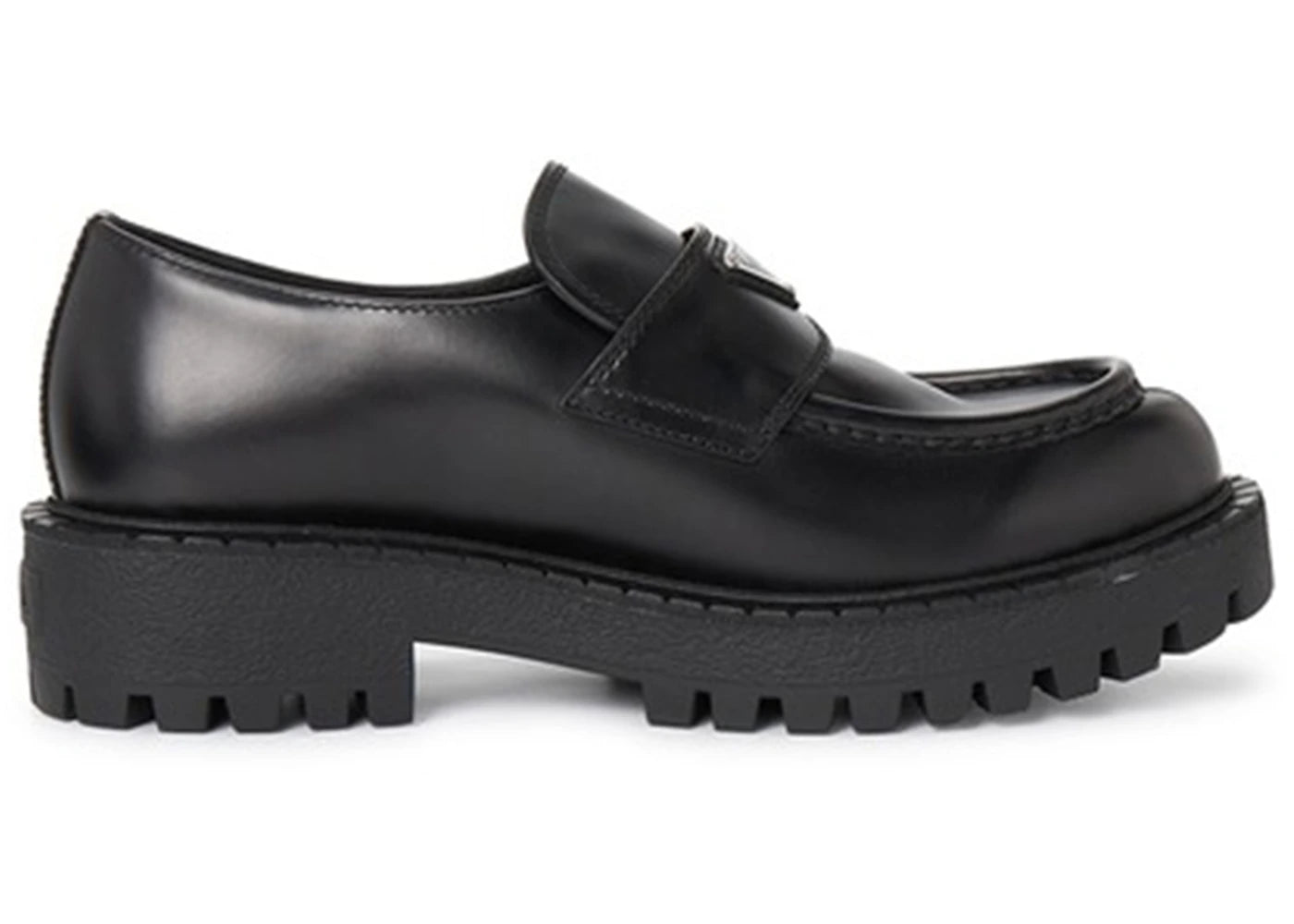 prada lug sole loafer black brushed leather