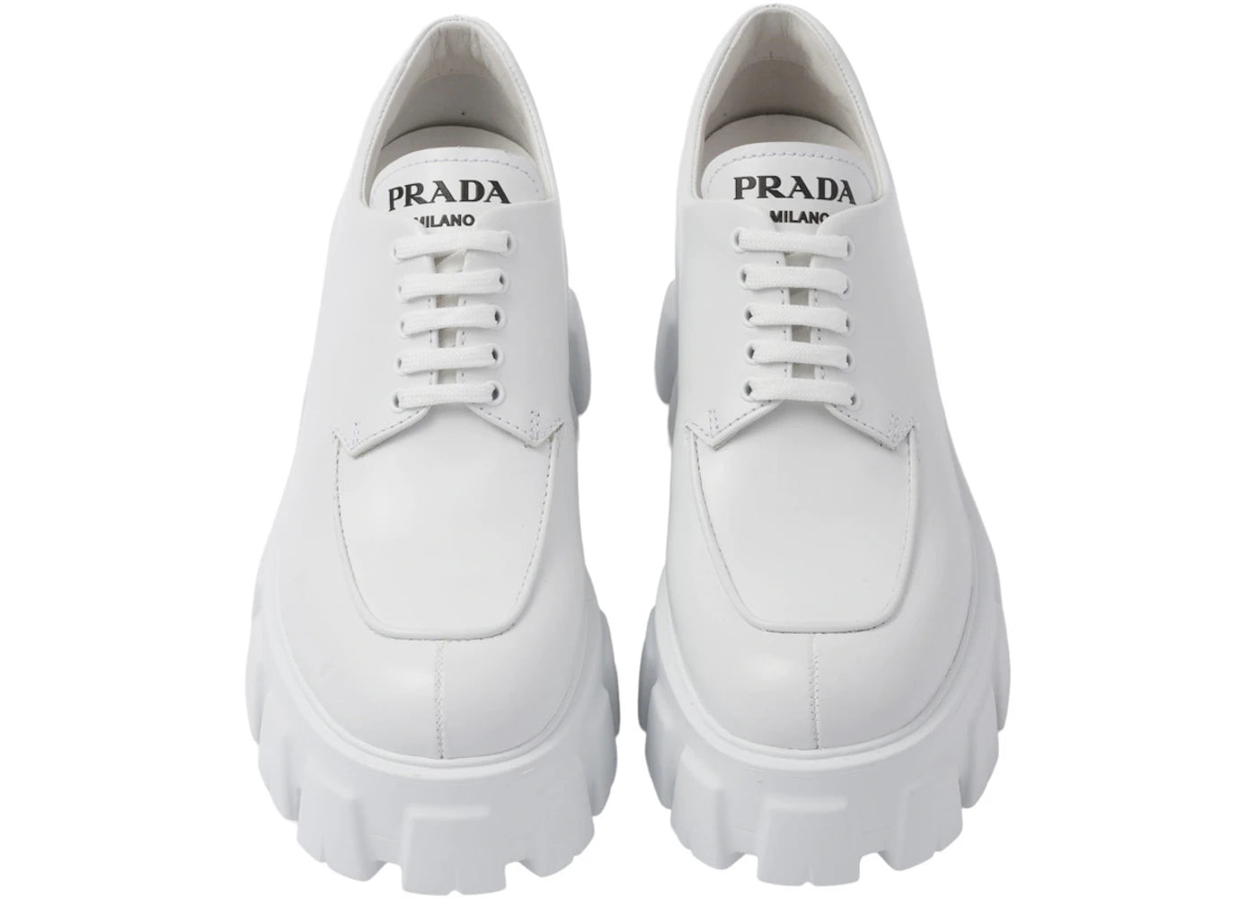 Prada Monolith 55Mm Lace Up Loafer White Brushed Leather