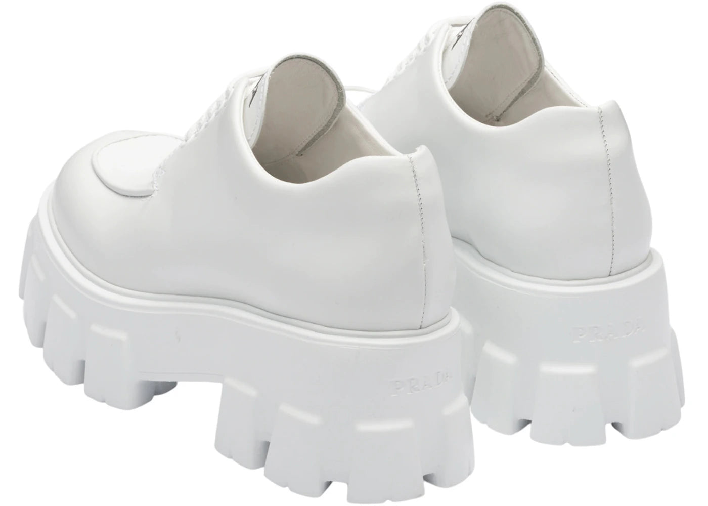 Prada Monolith 55Mm Lace Up Loafer White Brushed Leather