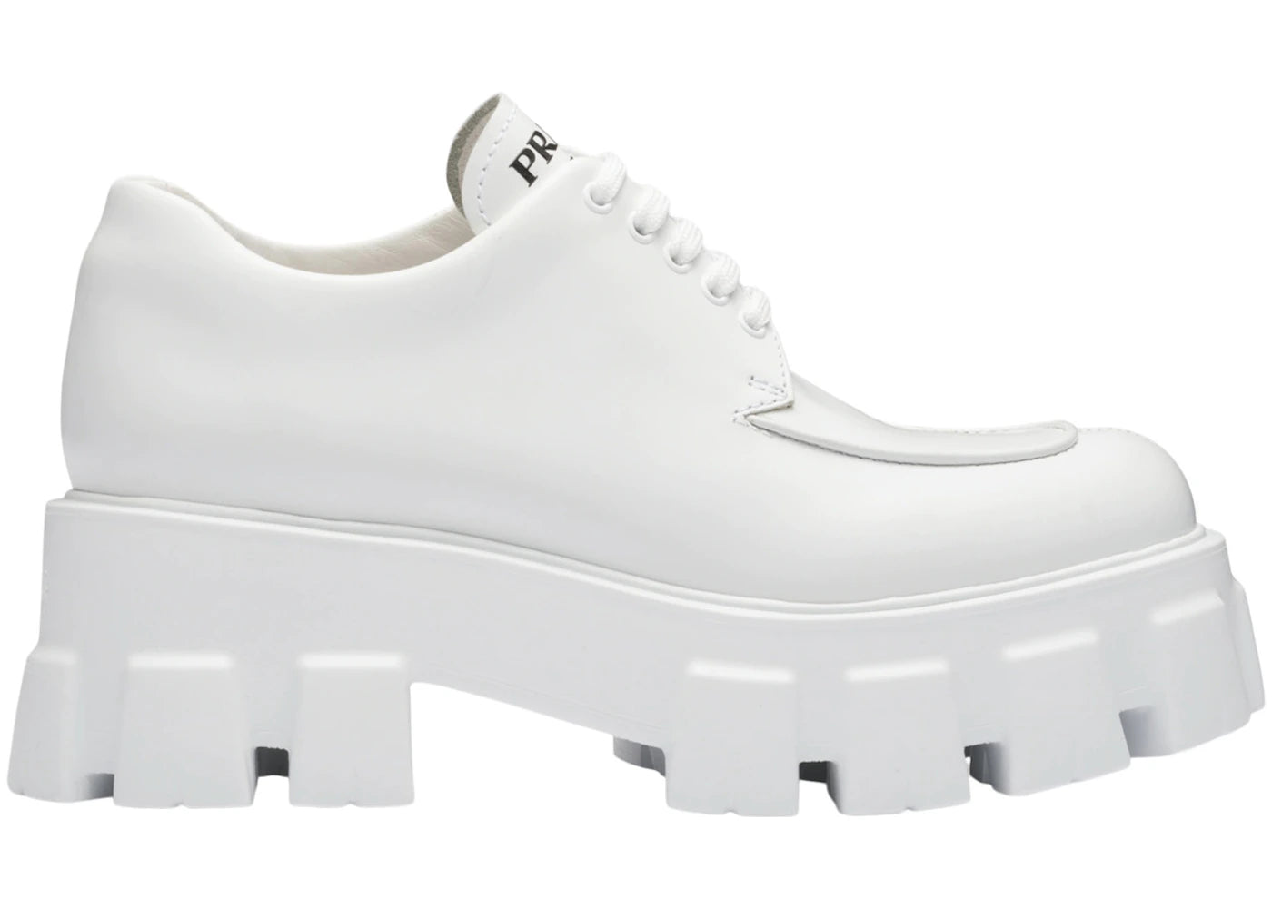 Prada Monolith 55Mm Lace Up Loafer White Brushed Leather