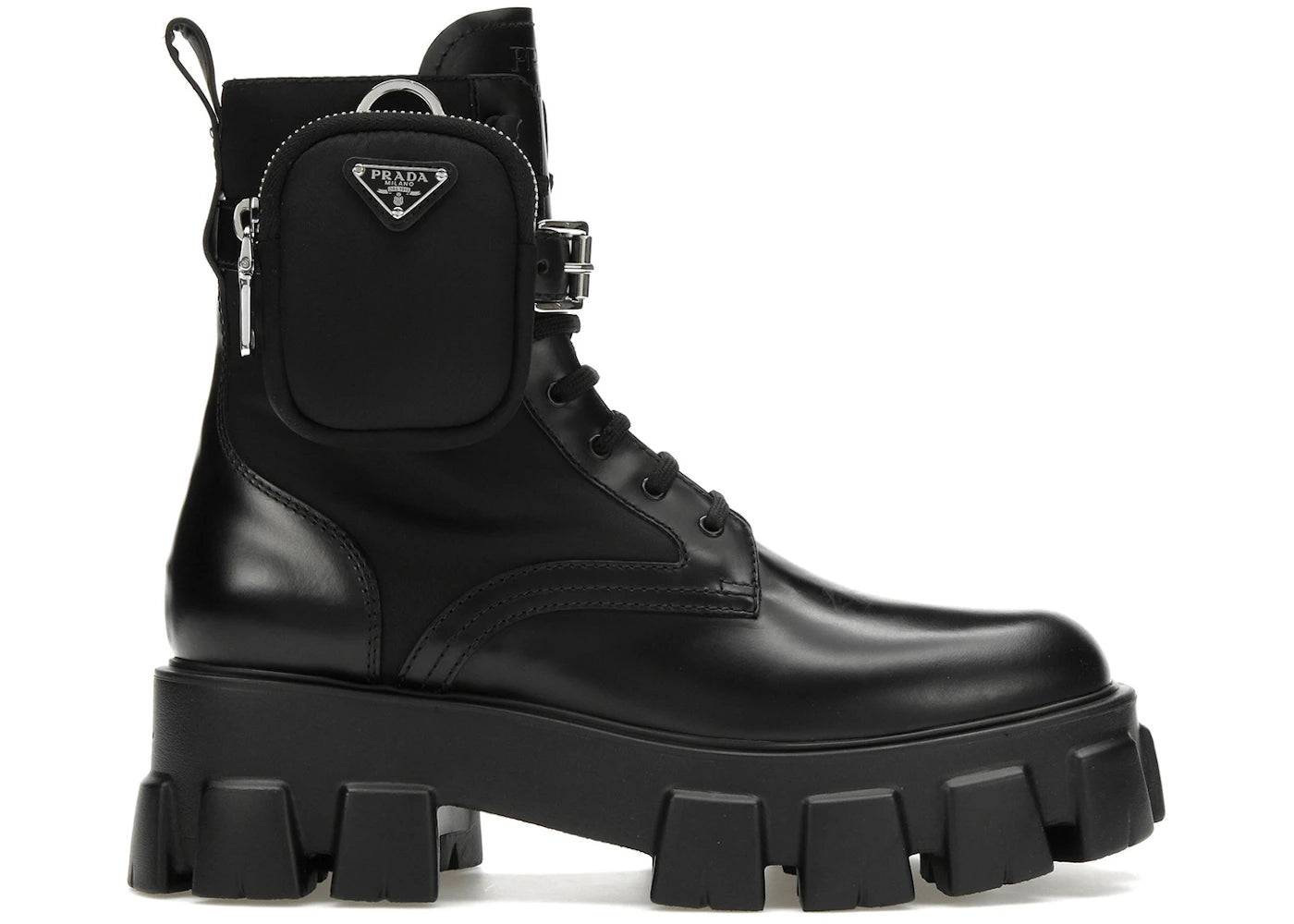 Prada Monolith 55Mm Pouch Ankle Boots Black Leather
