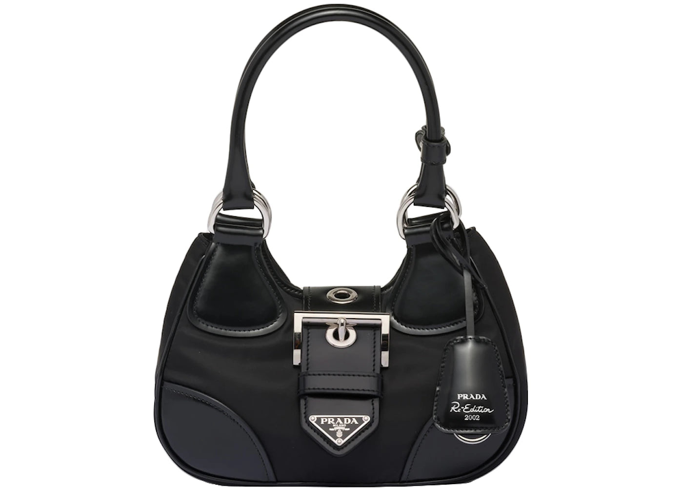 prada moon re-nylon and leather bag black