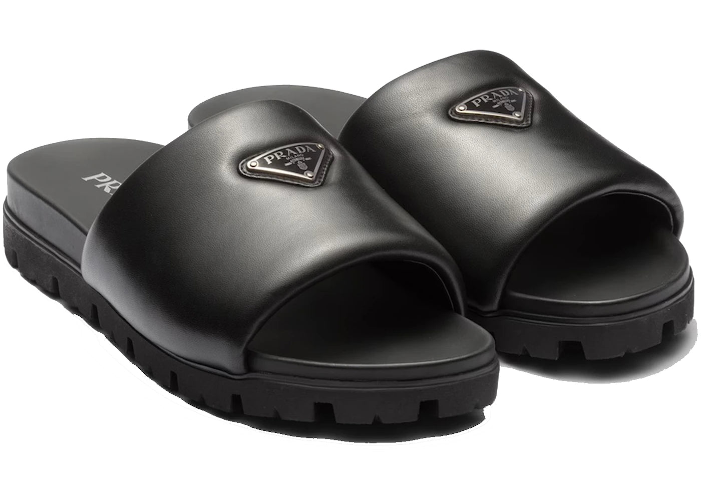 Prada Padded Slides Black Nappa Leather Mens