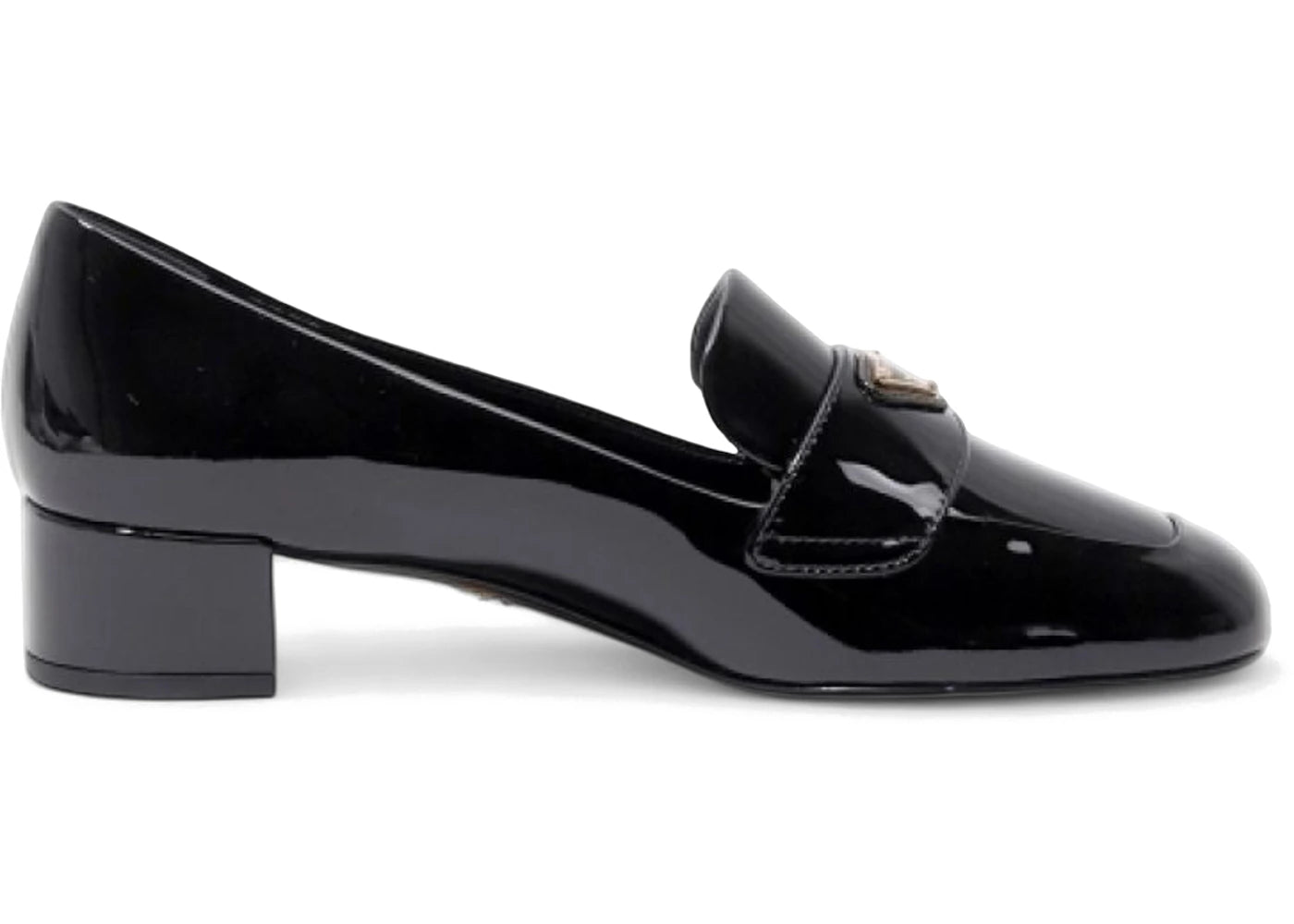 prada patent leather heeled loafers black (women's)