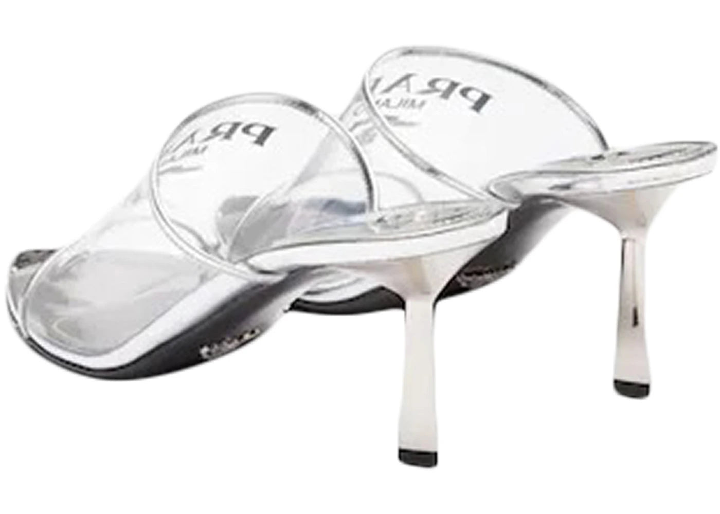 prada plexiglas 75mm pointy high heels silver leather