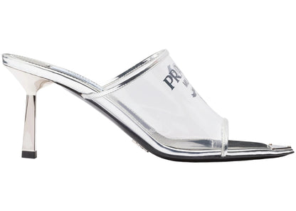 prada plexiglas 75mm pointy high heels silver leather