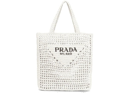 Prada Raffia Tote Bag White