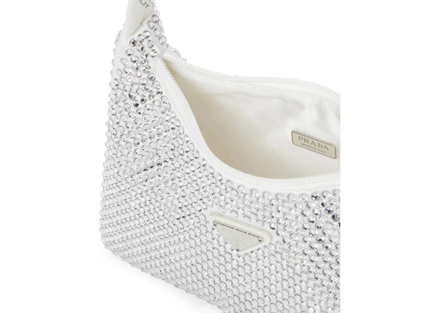 prada re-edition 2000 crystal mini bag white