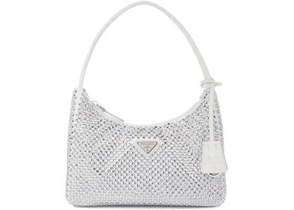 prada re-edition 2000 crystal mini bag white