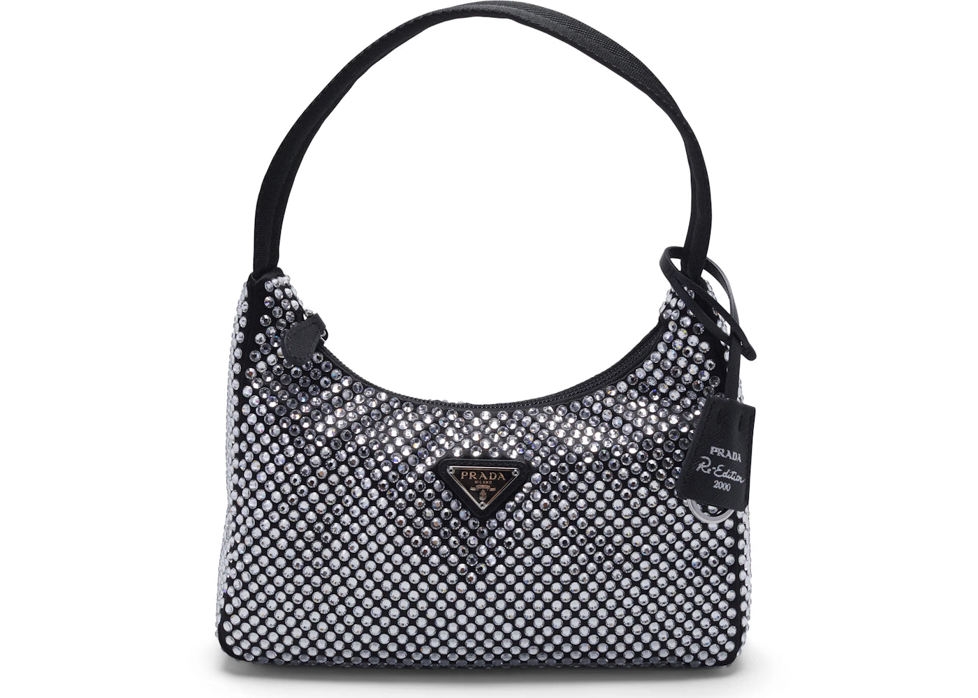 prada re-edition 2000 crystal mini bag black