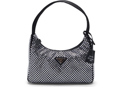 prada re-edition 2000 crystal mini bag black