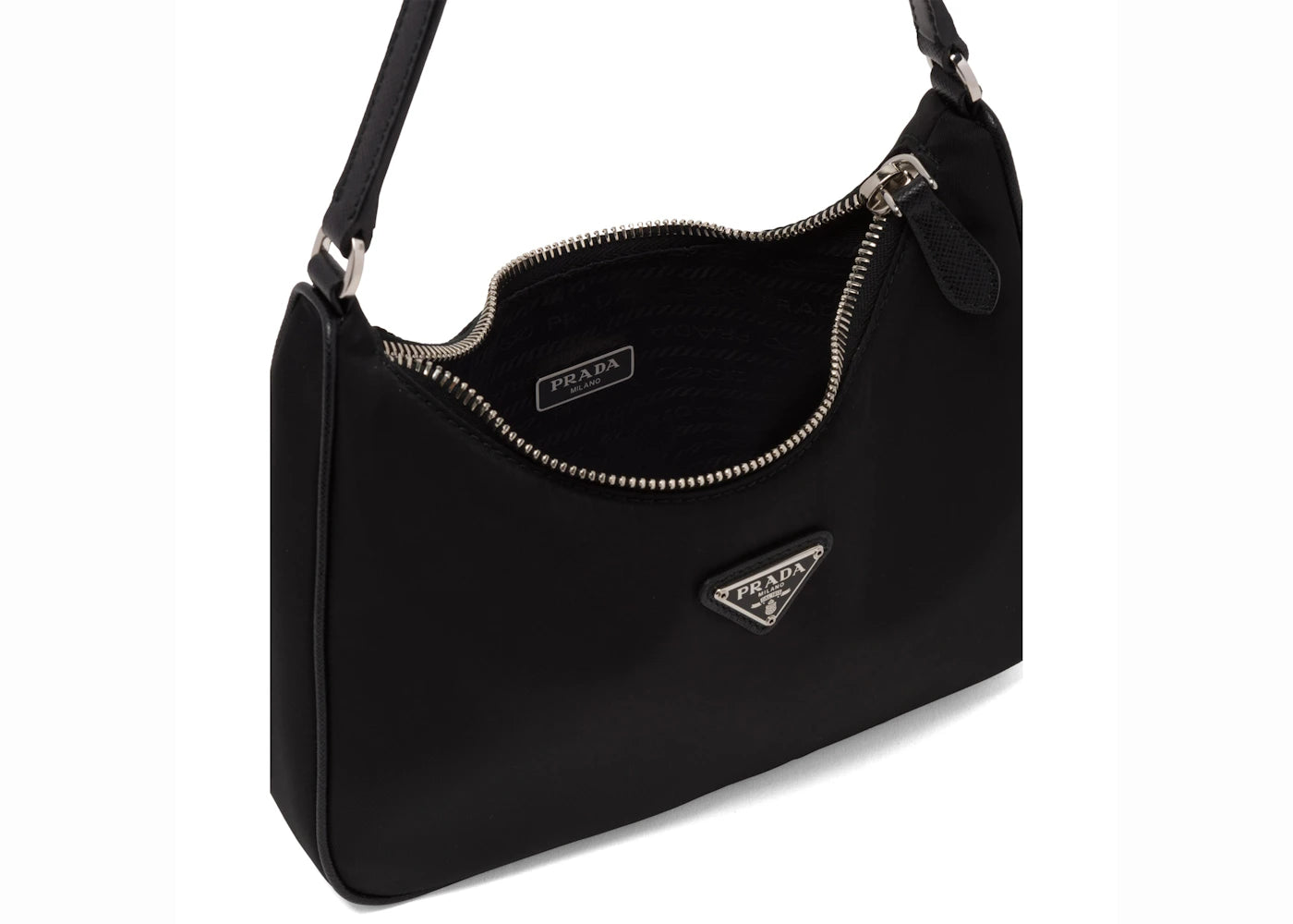 prada re-edition 2005 mini bag nylon saffiano leather strap black