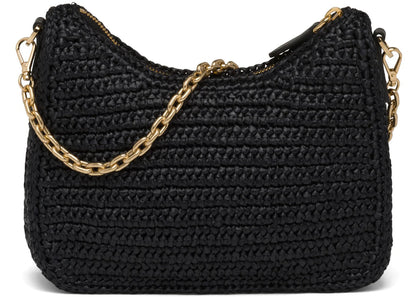 prada re-edition 2005 raffia bag black