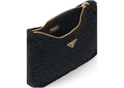 prada re-edition 2005 raffia bag black