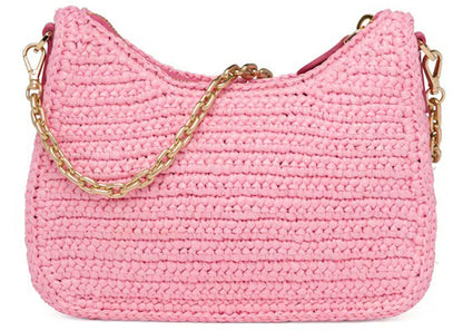 prada re-edition 2005 raffia bag petal pink