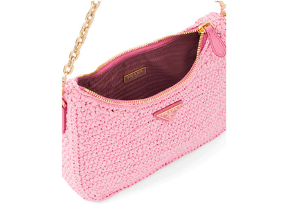 prada re-edition 2005 raffia bag petal pink