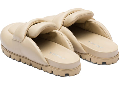 Prada Soft Padded 20Mm Sabots Desert Beige Nappa Leather