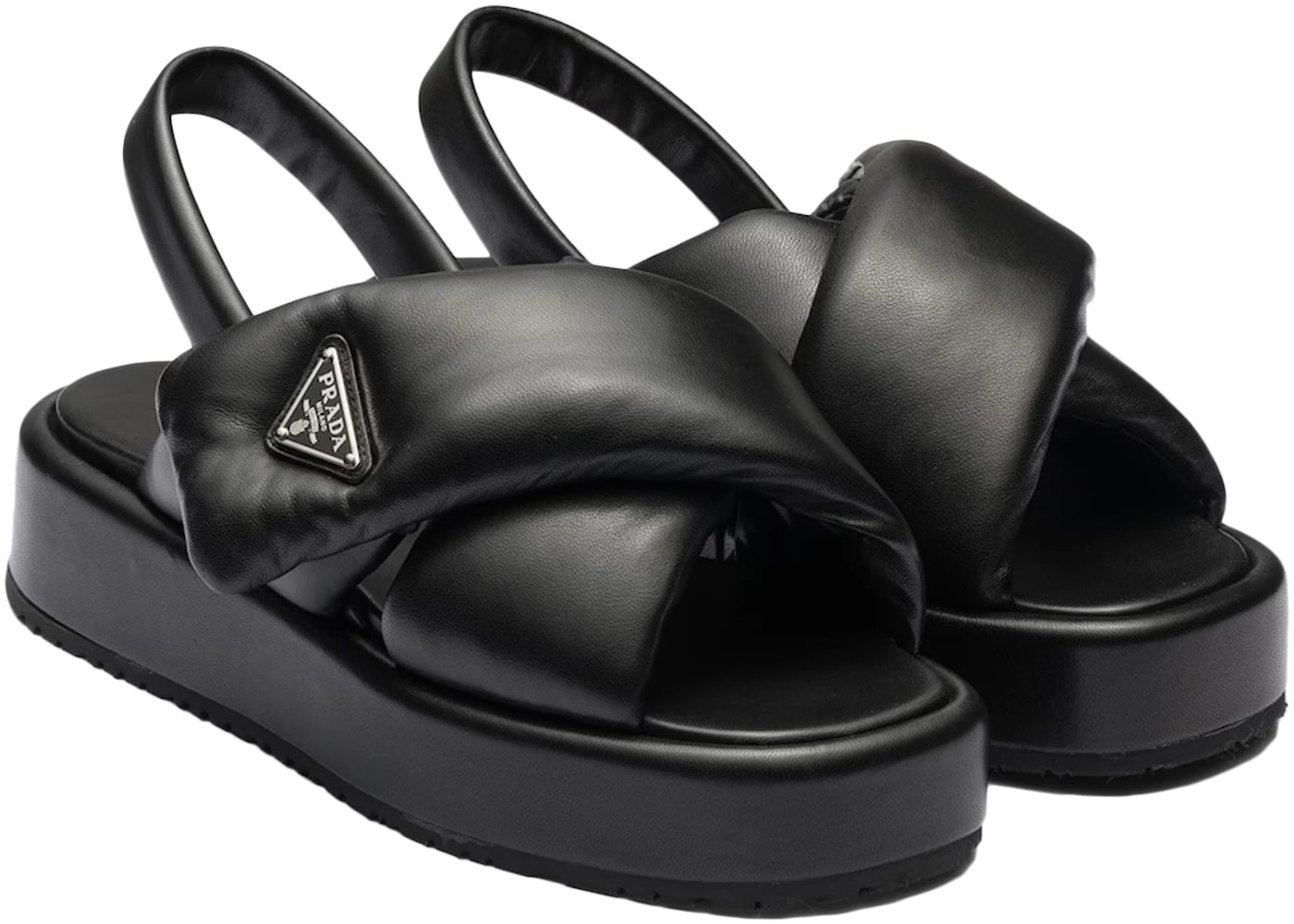 Prada Soft Padded 35Mm Wedge Sandals Black Nappa Leather